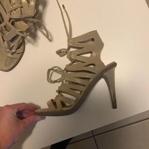 Lace up gold heels